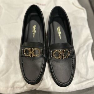 Salvatore Ferragamo Black Loafers with Gold Accent